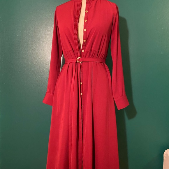 Burgundy long sleeve, chiffon dress - Picture 2 of 2